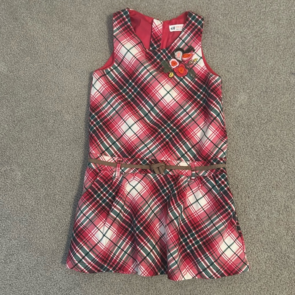 H&M Pink Plaid Bird Dress Girls Size 6-7 yrs